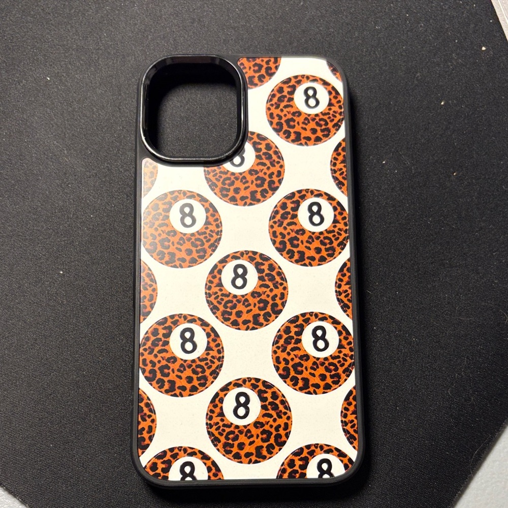 Leopard Print 8 Ball Phone Case - Black and Orange